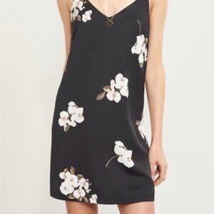 Dynamite Black Dress with White Floral Pattern - Minidress Slipon